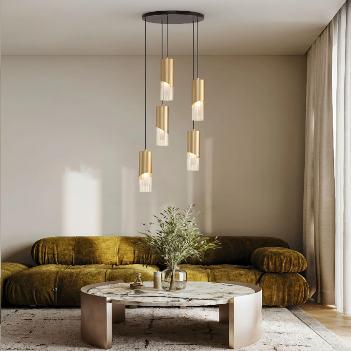 LUCES MODESTO lampa wisząca składająca się z 5 przeźroczystych kloszy