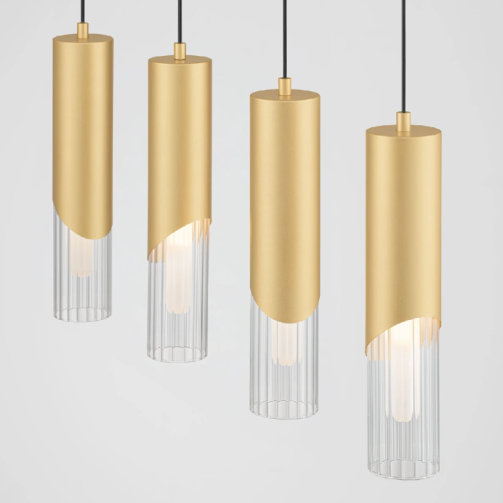 LUCES MODESTO elongated pendant lamp, 4xG9 shades, gold and black