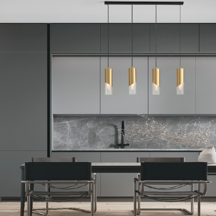 LUCES MODESTO elongated pendant lamp, 4xG9 shades, gold and black