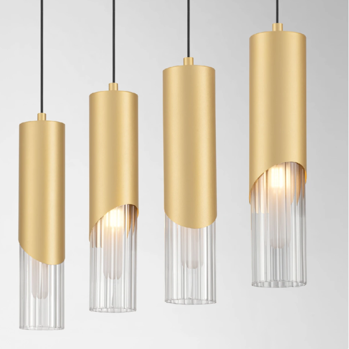 LUCES MODESTO podłużna lampa wisząca klosze 4xG9 złoto-czarna
