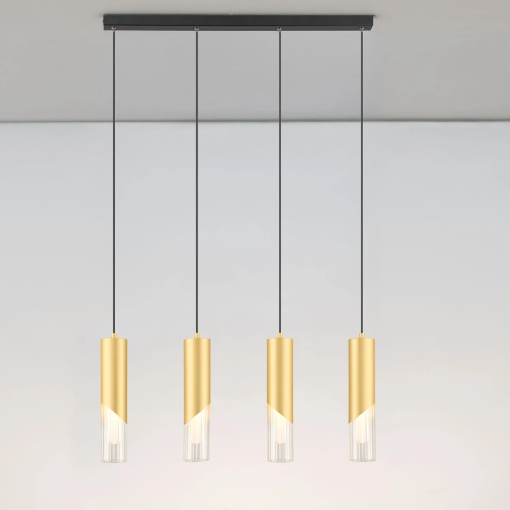 LUCES MODESTO elongated pendant lamp, 4xG9 shades, gold and black