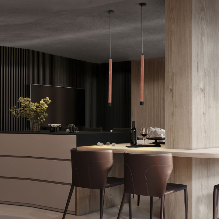 LUCES MUSE 200cm LED 7W tube pendant lamp &ndash; beige and red travertine