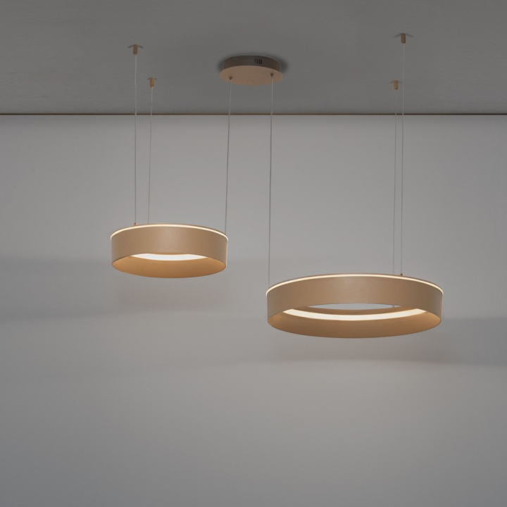LUCES OLIVIA lampa wisząca LED 2 ringi CCT 2700K-4000K beż, brąz, szary