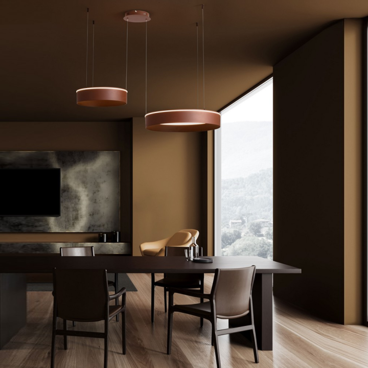 LUCES OLIVIA lampa wisząca LED 2 ringi CCT 2700K-4000K beż, brąz, szary