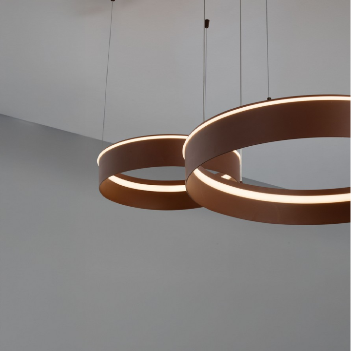LUCES OLIVIA lampa wisząca LED 2 ringi CCT 2700K-4000K beż, brąz, szary