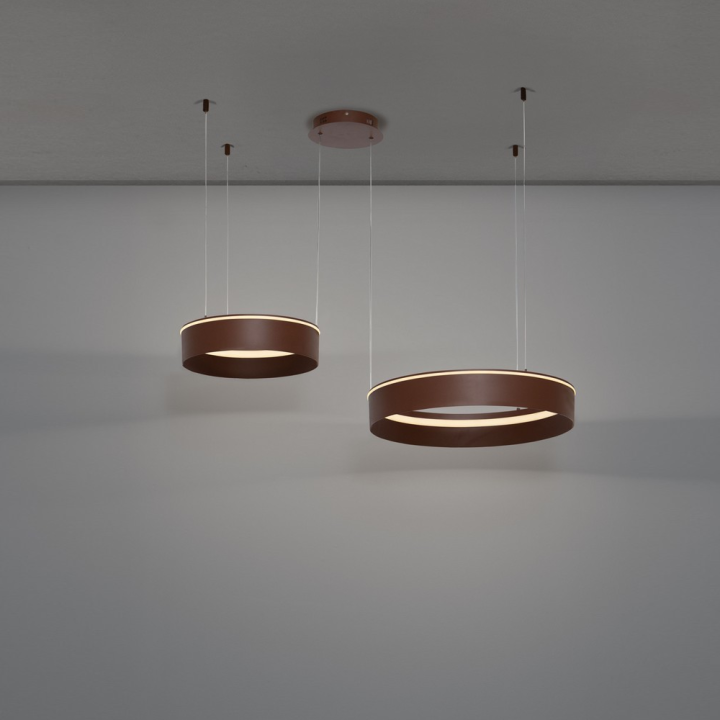 LUCES OLIVIA lampa wisząca LED 2 ringi CCT 2700K-4000K beż, brąz, szary