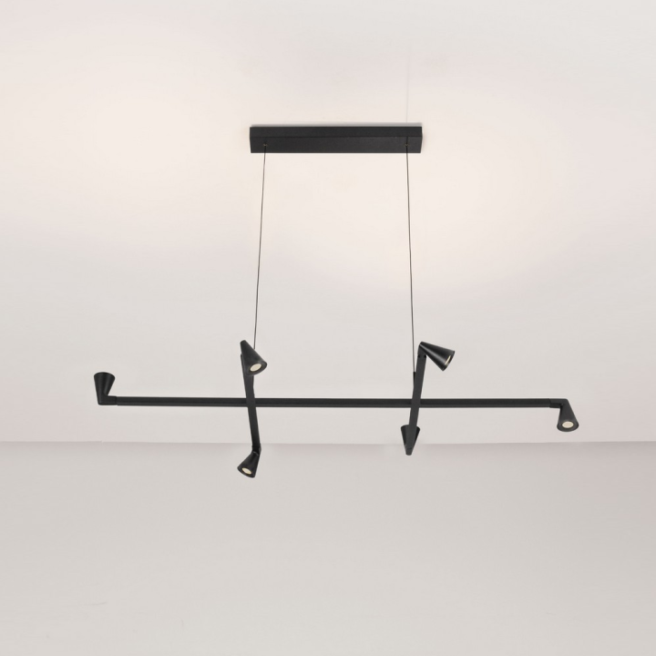 LUCES RIVO black 6-light LED pendant light, 110cm, 3000K