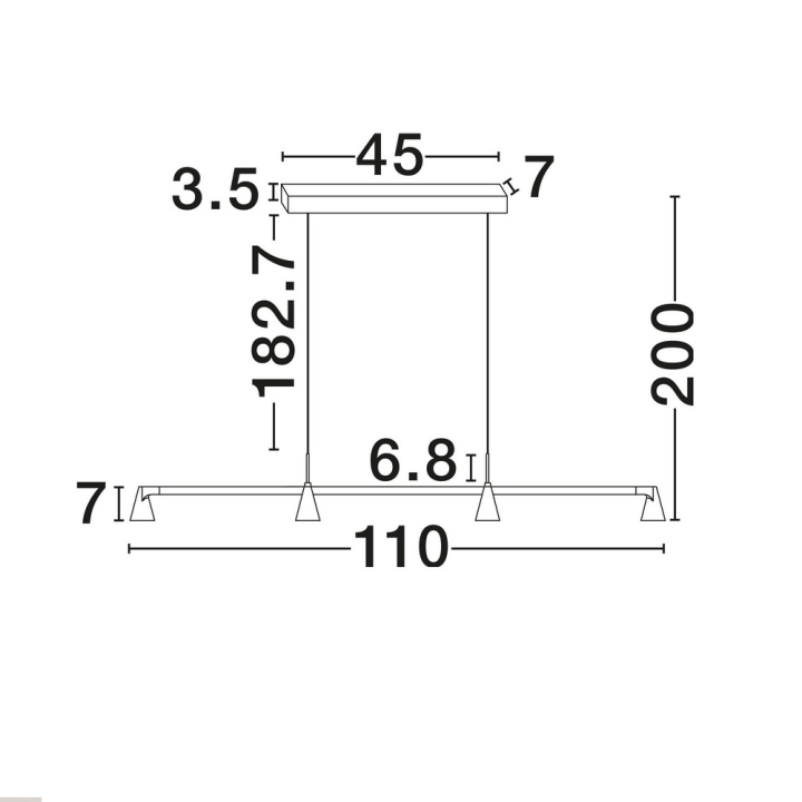 LUCES RIVO czarna lampa wisząca LED z 6 punktami, długość 110cm, 3000K