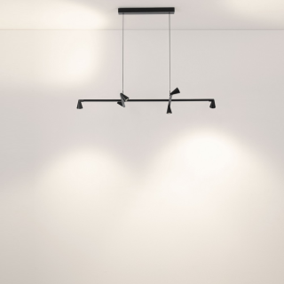 LUCES RIVO czarna lampa wisząca LED z 6 punktami, długość 110cm, 3000K