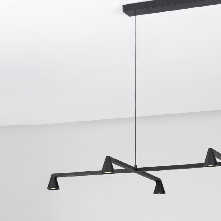LUCES RIVO black 6-light LED pendant light, 110cm, 3000K