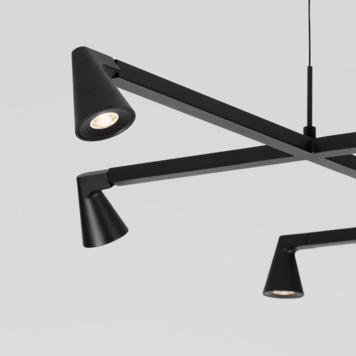 LUCES RIVO black 6-light LED pendant light, 110cm, 3000K