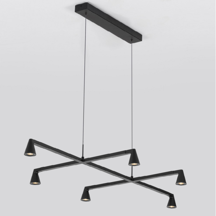 LUCES RIVO czarna lampa wisząca LED z 6 punktami, długość 110cm, 3000K