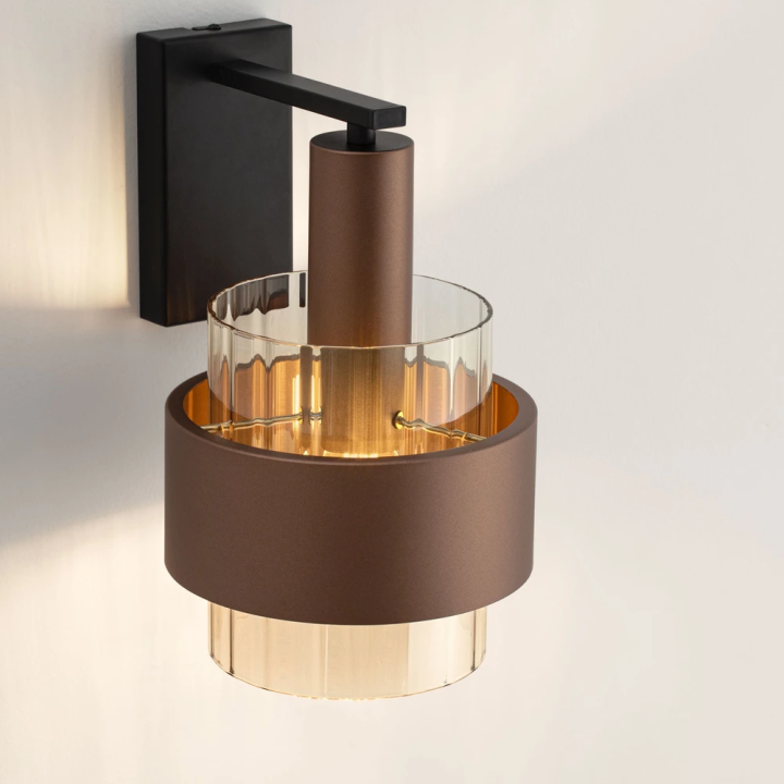 LUCES SERENA elegant wall lamp &ndash; bronze, black, amber glass, 1xE27