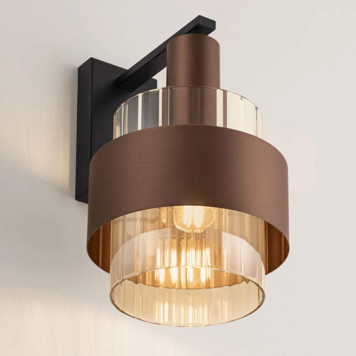 LUCES SERENA elegancki kinkiet brąz, czarny, szkło bursztynowe 1xE27