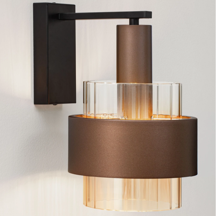 LUCES SERENA elegant wall lamp &ndash; bronze, black, amber glass, 1xE27