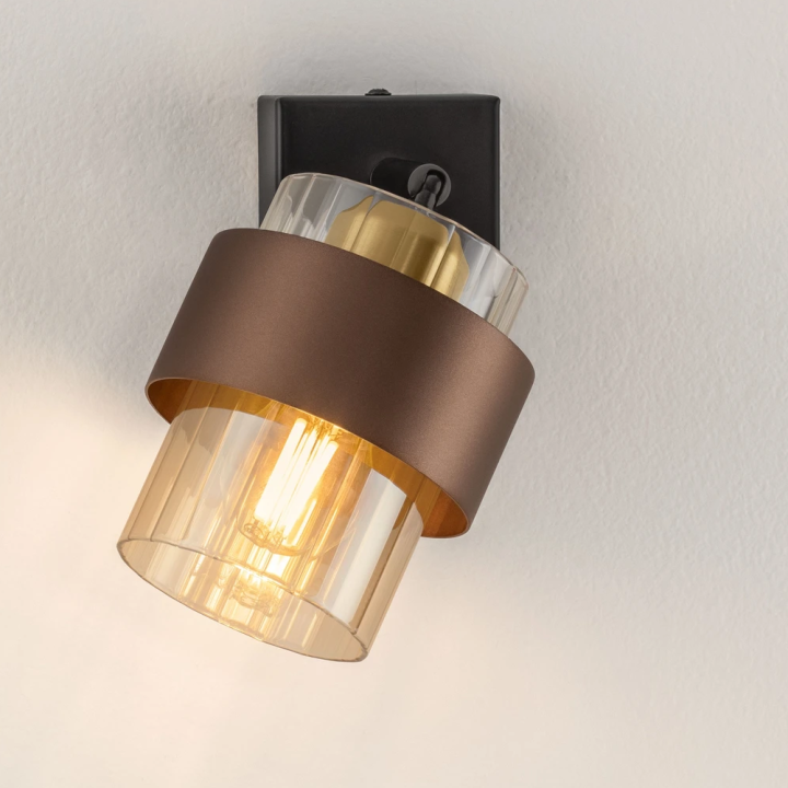 LUCES SERENA adjustable wall lamp &ndash; bronze, black, amber glass, 1xE27
