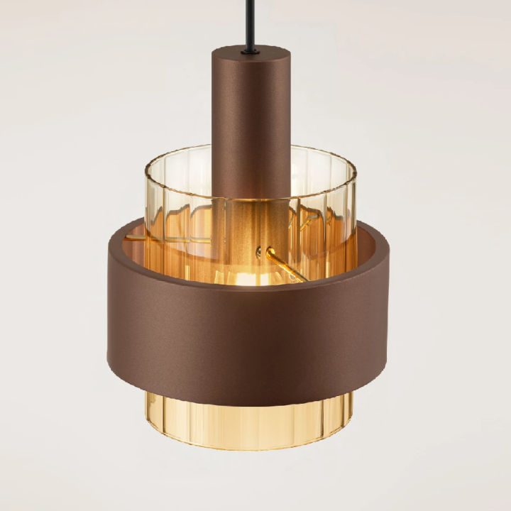 LUCES SERENA pendant light in bronze and black with amber glass, 1xE27