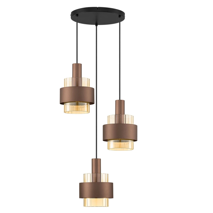 LUCES SERENA okrągła lampa wisząca brąz, czarny, szkło bursztynowe 3xE27