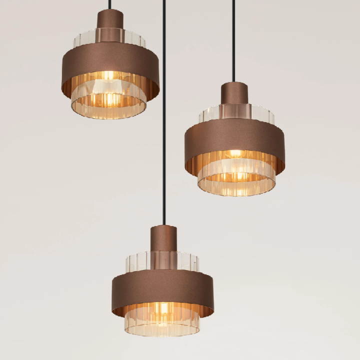 LUCES SERENA okrągła lampa wisząca brąz, czarny, szkło bursztynowe 3xE27