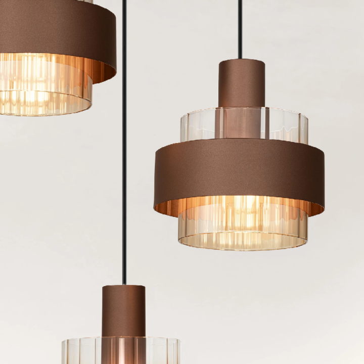 LUCES SERENA okrągła lampa wisząca brąz, czarny, szkło bursztynowe 3xE27