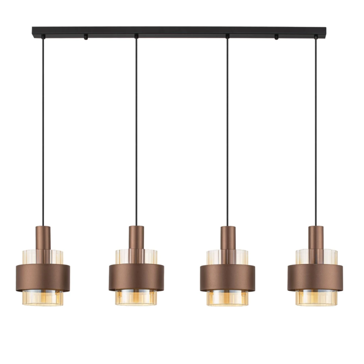 LUCES SERENA black linear pendant light, 4xE27, bronze and amber glass