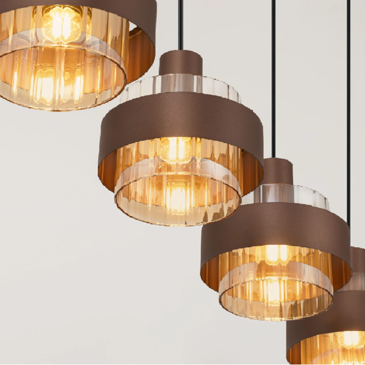 LUCES SERENA lampa wisząca czarna listwa 4xE27 brąz, szkło bursztynowe