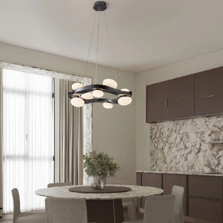 LUCES SEVERO round LED pendant lamp, 60cm made of steel and opal glass