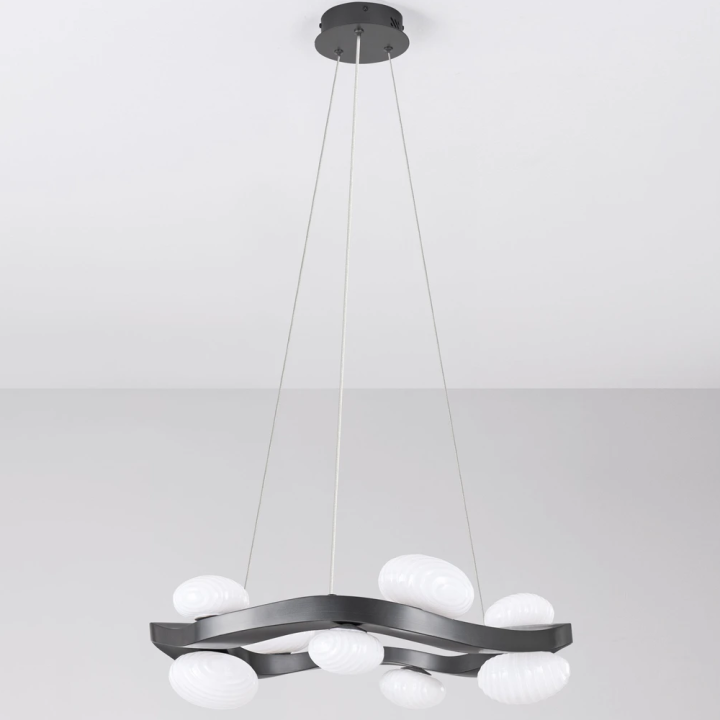 LUCES SEVERO okrągła lampa wisząca LED 60cm ze stali i opalowego szkła