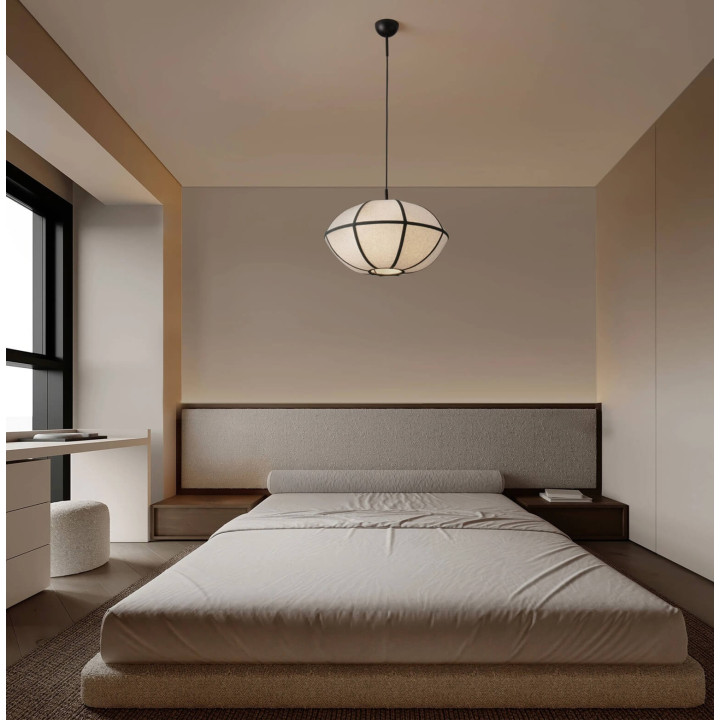 LUCES BRERA elegancka lampa wisząca 1xE27 lniana beżowo-czarna 45cm