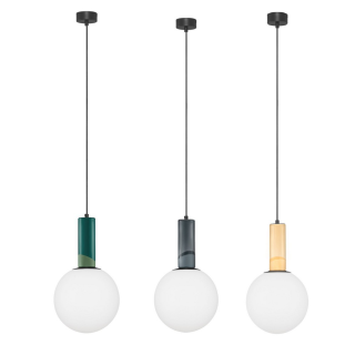 LUCES SPAZIO lampa wisząca z opalową kulą 25cm i detalem z porcelany