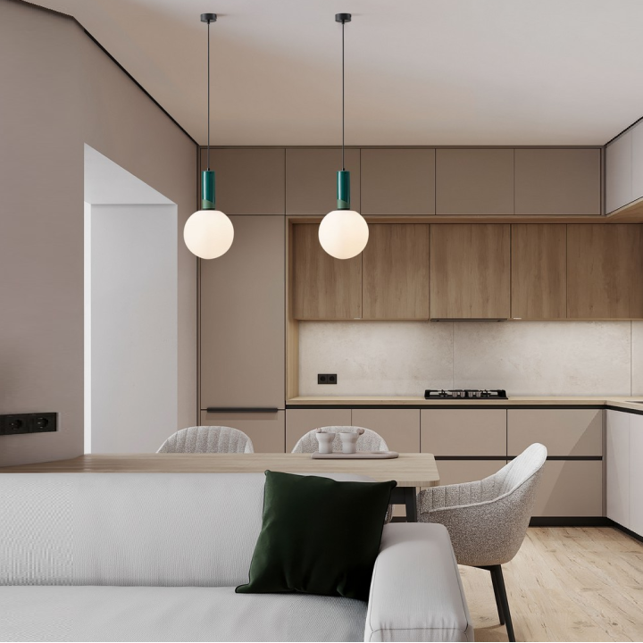 LUCES SPAZIO lampa wisząca z opalową kulą 25cm i detalem z porcelany