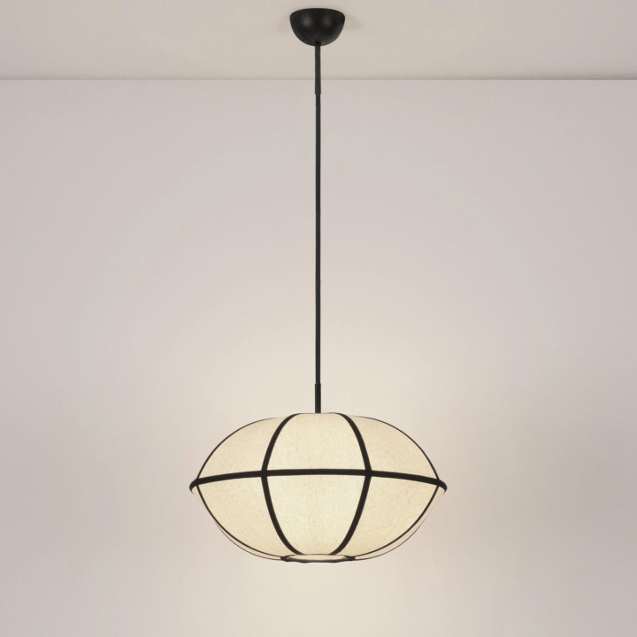 LUCES BRERA elegancka lampa wisząca 1xE27 lniana beżowo-czarna 45cm