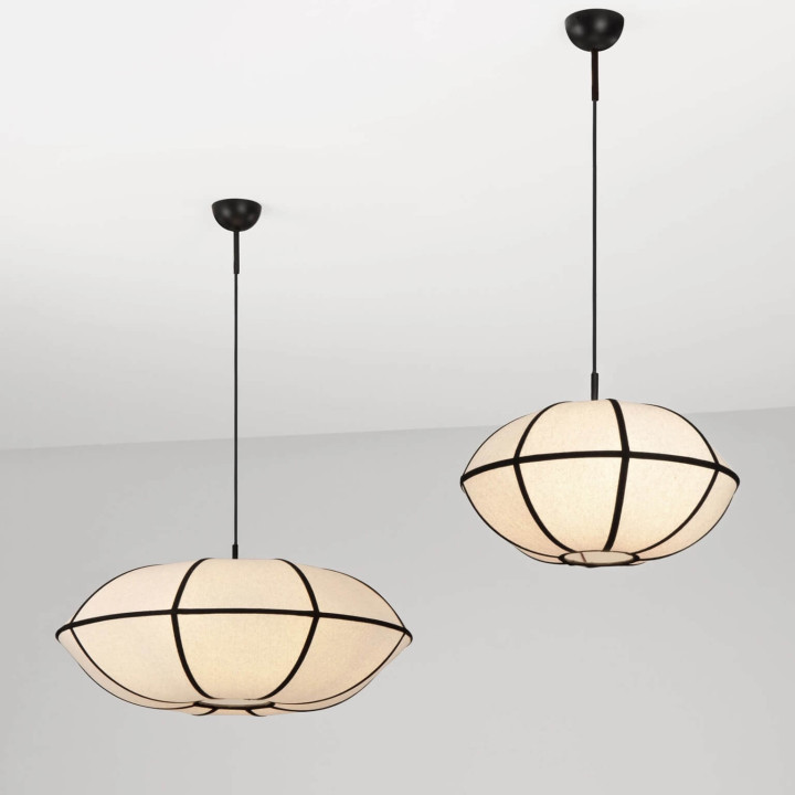 LUCES BRERA elegancka lampa wisząca 1xE27 lniana beżowo-czarna 45cm