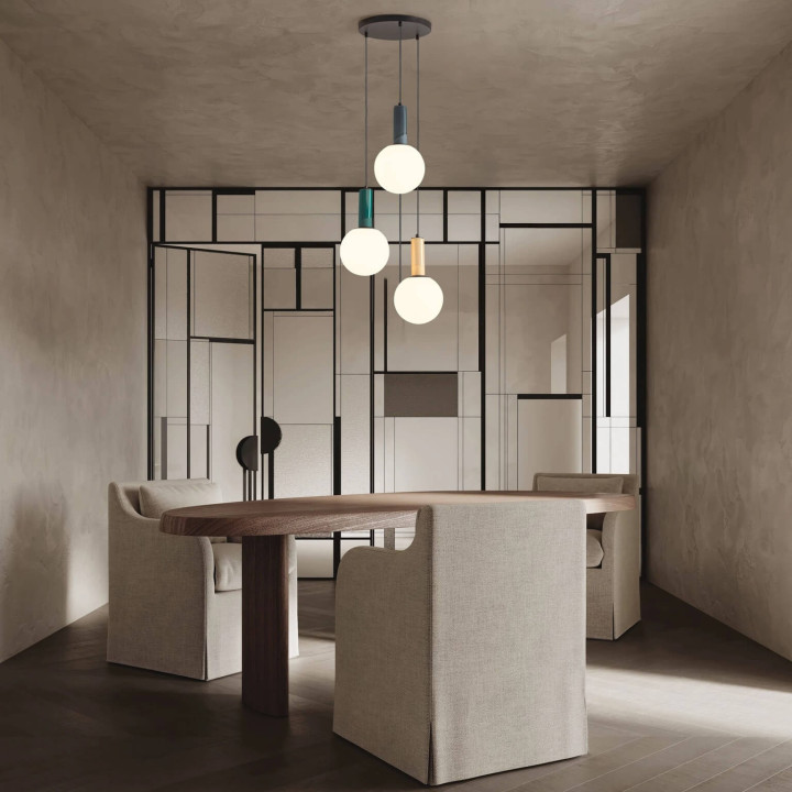 SPAZIO colourful pendant light &Oslash;46cm with 3 white 20cm globes, E27 LED