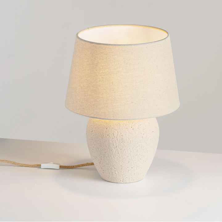TERO lampa stołowa ceramiczna z lnianym abażurem | Salon LED