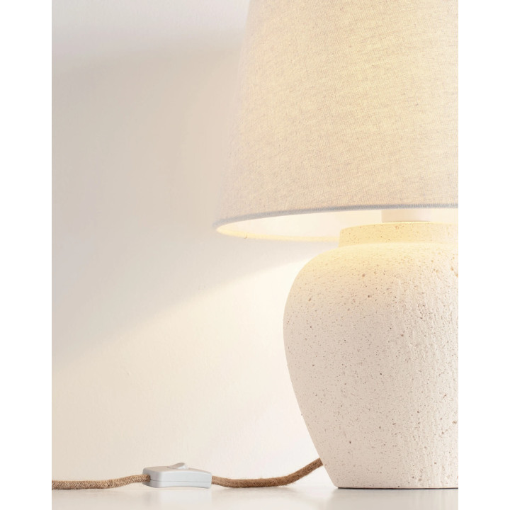 TERO lampa stołowa ceramiczna z lnianym abażurem | Salon LED