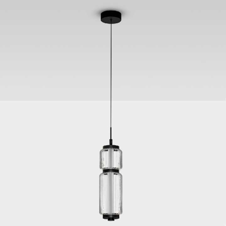LUCES ALQUERI LE45808 czarna lampa wisząca LED 7W z ryflowanego szkła