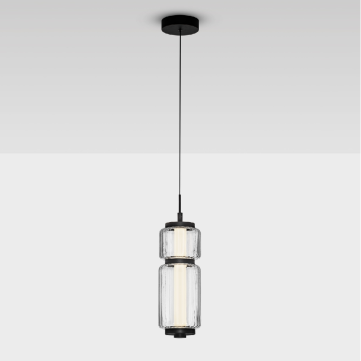 LUCES ALQUERI LE45808 czarna lampa wisząca LED 7W z ryflowanego szkła