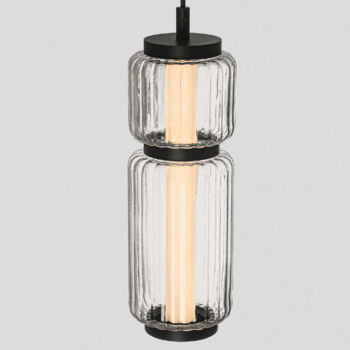 LUCES ALQUERI LE45808 czarna lampa wisząca LED 7W z ryflowanego szkła