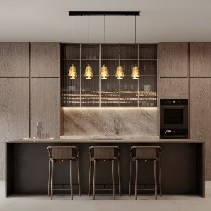 LUCES RORIZNO LE46147/8 lampa wisząca LED 5-punktowa czarna, złota