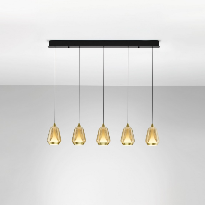 LUCES RORIZNO LE46147/8 37W LED 5-light pendant lamp, black and gold