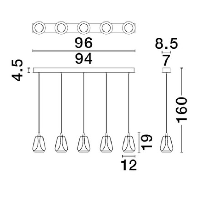 LUCES RORIZNO LE46147/8 37W LED 5-light pendant lamp, black and gold