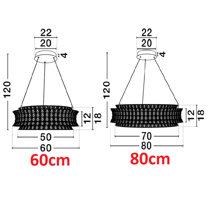 LUCES ARONA LE45864/5/8/9 LED pendant light, 3500K, crystal, 2 sizes