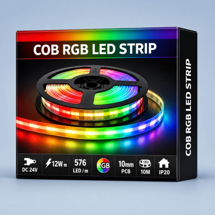 Profesjonalna taśma LED RGB COB 24V rolka 10mb, 25mb moc 12W/mb