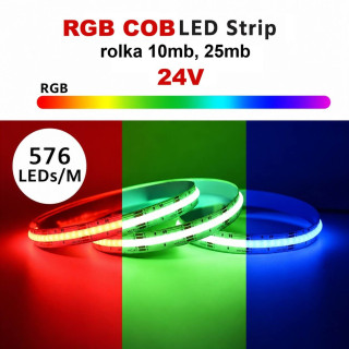Professional 24V COB RGB LED strip, 10m or 25m roll, 12W/m