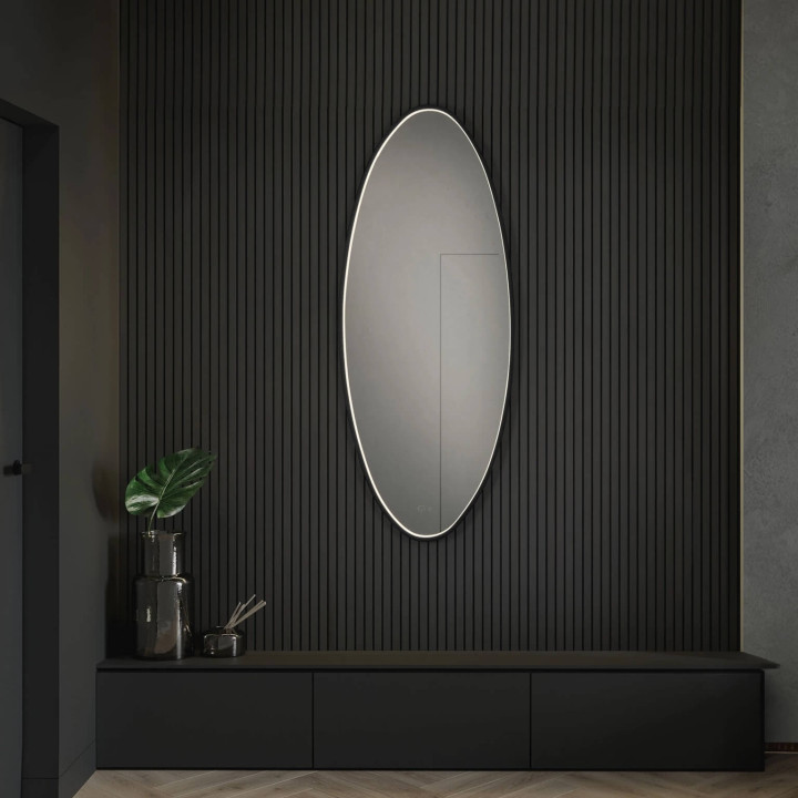LUCES RILO wąskie lustro łazienkowe LED 36x90 cm 35W 3000K IP44 czarne