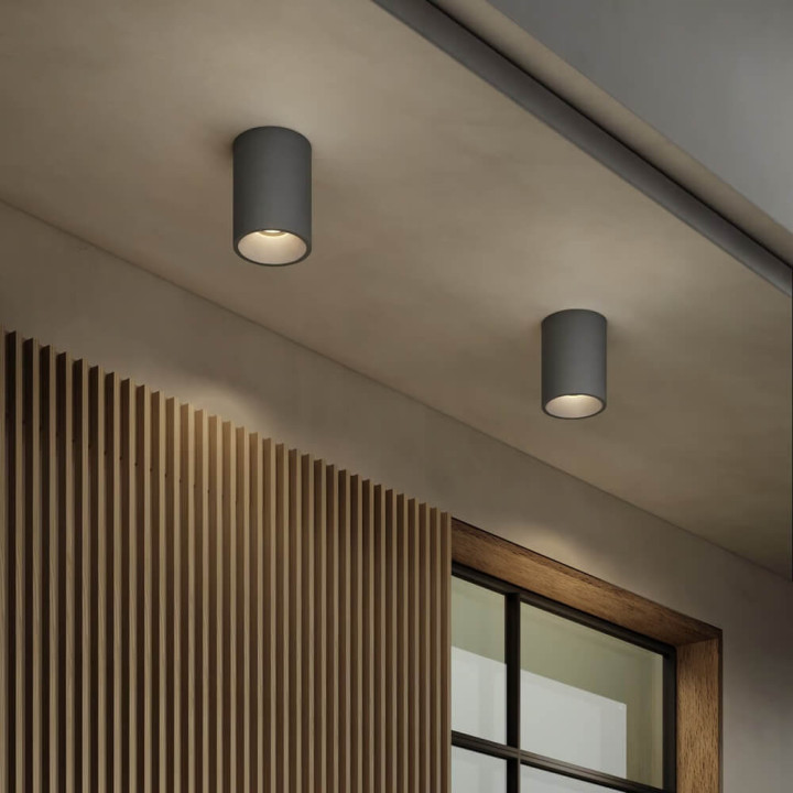 Astro Kos Round 140 Coastal &ndash; Concrete GU10 Ceiling Light tube IP44
