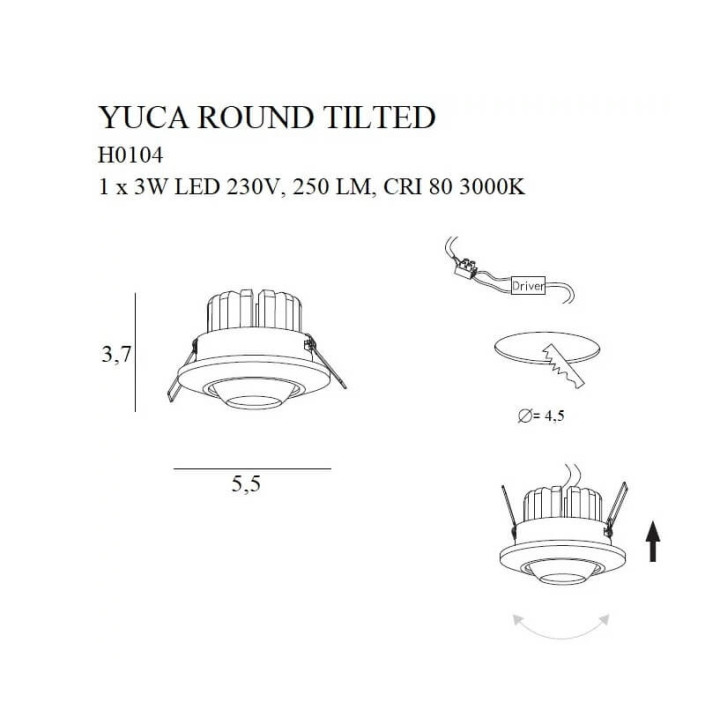 MAXLIGHT YUCA ROUND TILTED H0105, podtynkowa lampa LED 3W