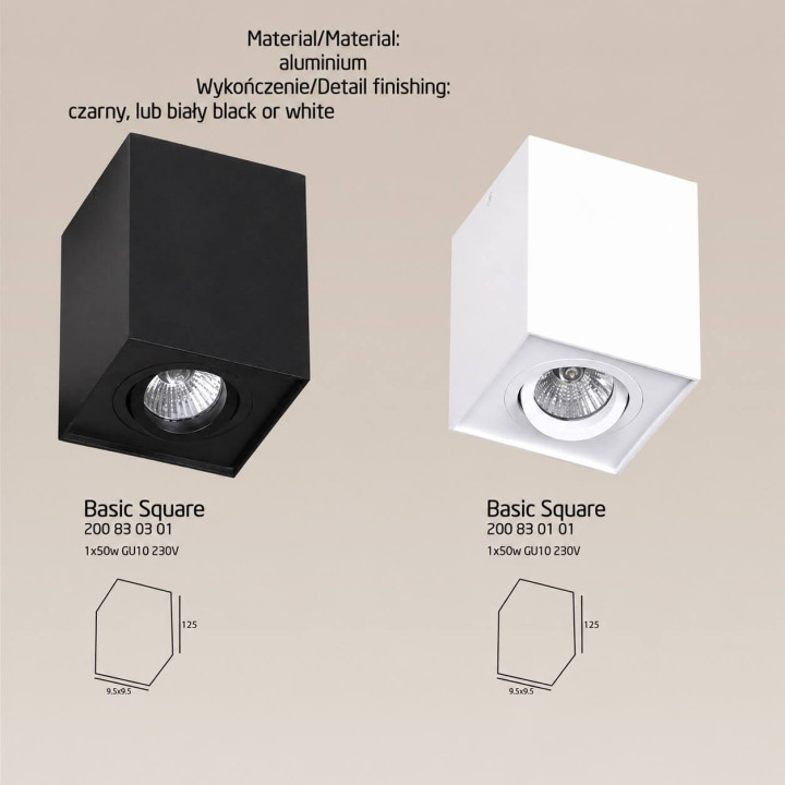MAXlight Basic Square square ceiling fixture, white, black