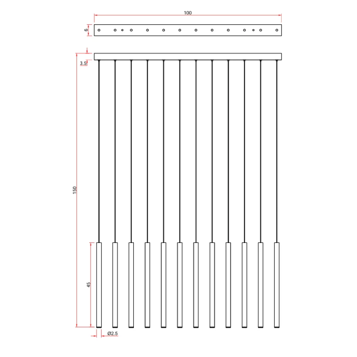 Maxlight METALIC 12 P0671 elongated pendant lamp with 12W LED tubes